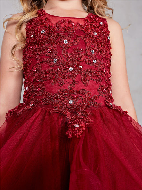 Girls Multi Color Illusion Neckline Lace Applique Trim Pageant Dress 2-12 - SophiasStyle.com